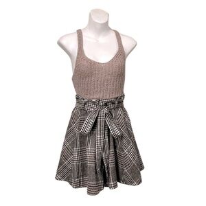 Plaid Tweed A-line Full Swing Academia Neutral  Vintage Mini Skirt Sz M